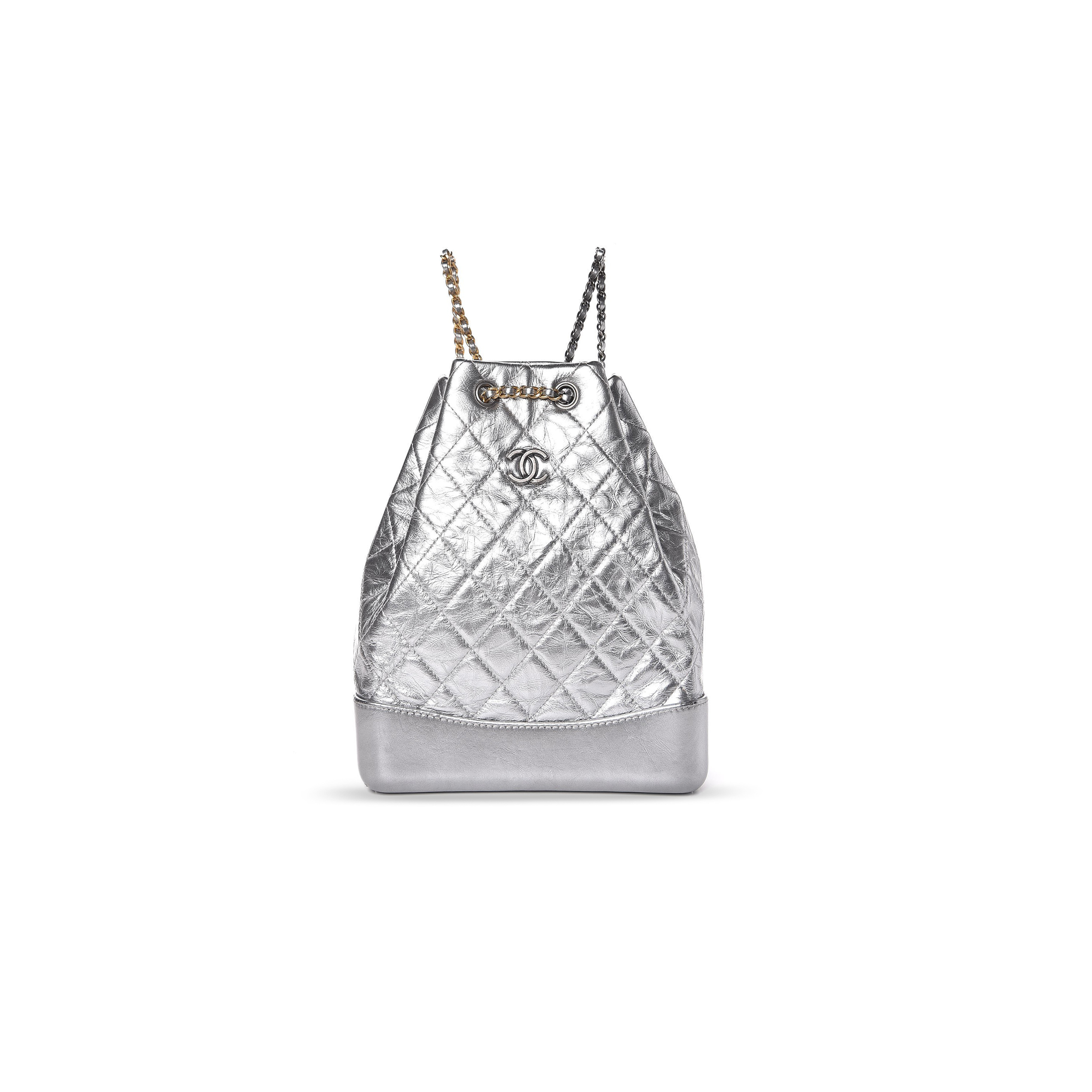CHANEL MASTER METALLIC CRUMPLED CALFSKIN QUILTED GABRIELLE BACKPACK SILVER 315752 (27*24*11cm)